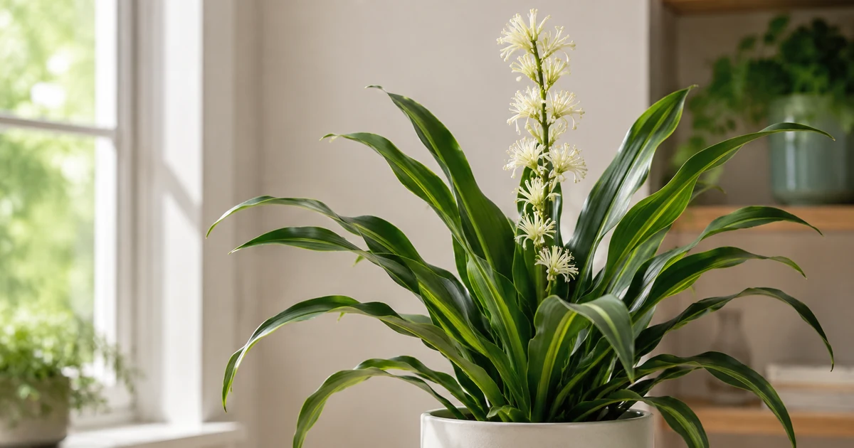 Flowering corn plant with a bloom stalk growing indoors