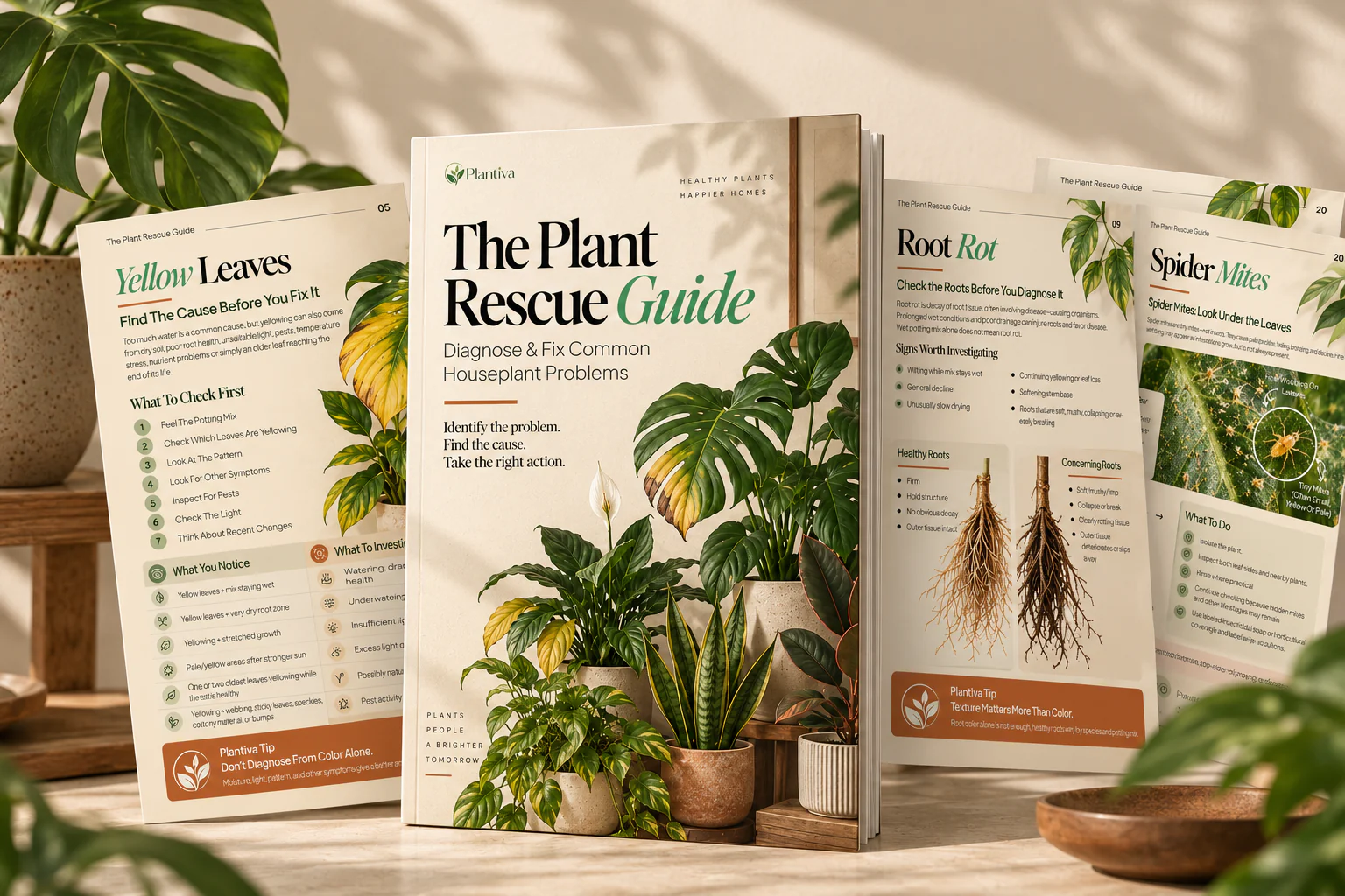 Plantiva Plant Rescue Guide with houseplant problem diagnosis pages