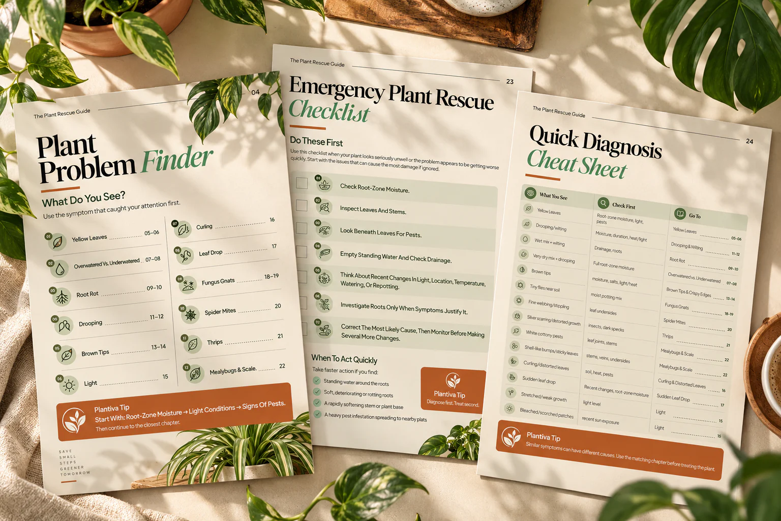 Plant Problem Finder, Emergency Plant Rescue Checklist and Quick Diagnosis Cheat Sheet