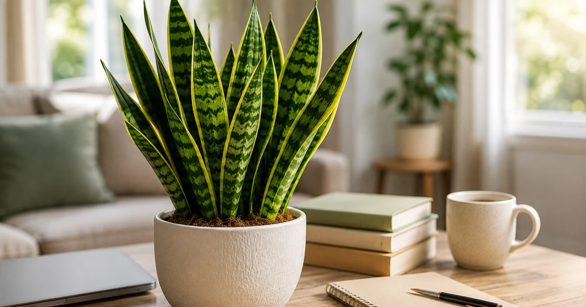 Healthy snake plant adding greenery to a bright modern living room